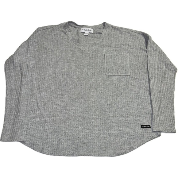 Calvin Klein Tops - Calvin Klein Top Women's XS Gray V-Neck Waffle Knit Long Sleeve